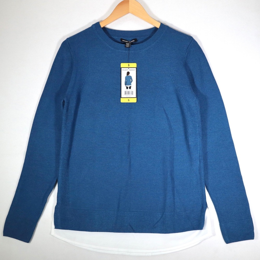 Hilary Radley Sweater Womens Small NWT Heather Blue Mixed Media Layered Knit